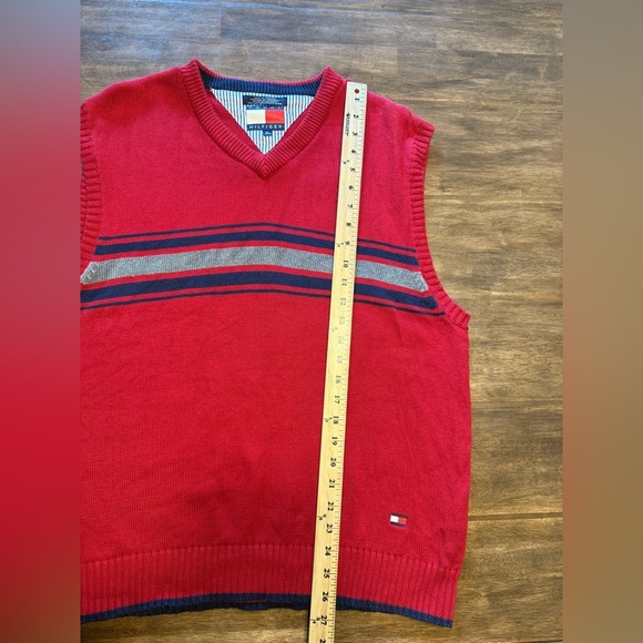 Tommy Hilfiger Knit Sweater Vest Mens SZ XL Red Navy Striped Logo Layering - Picture 8 of 8